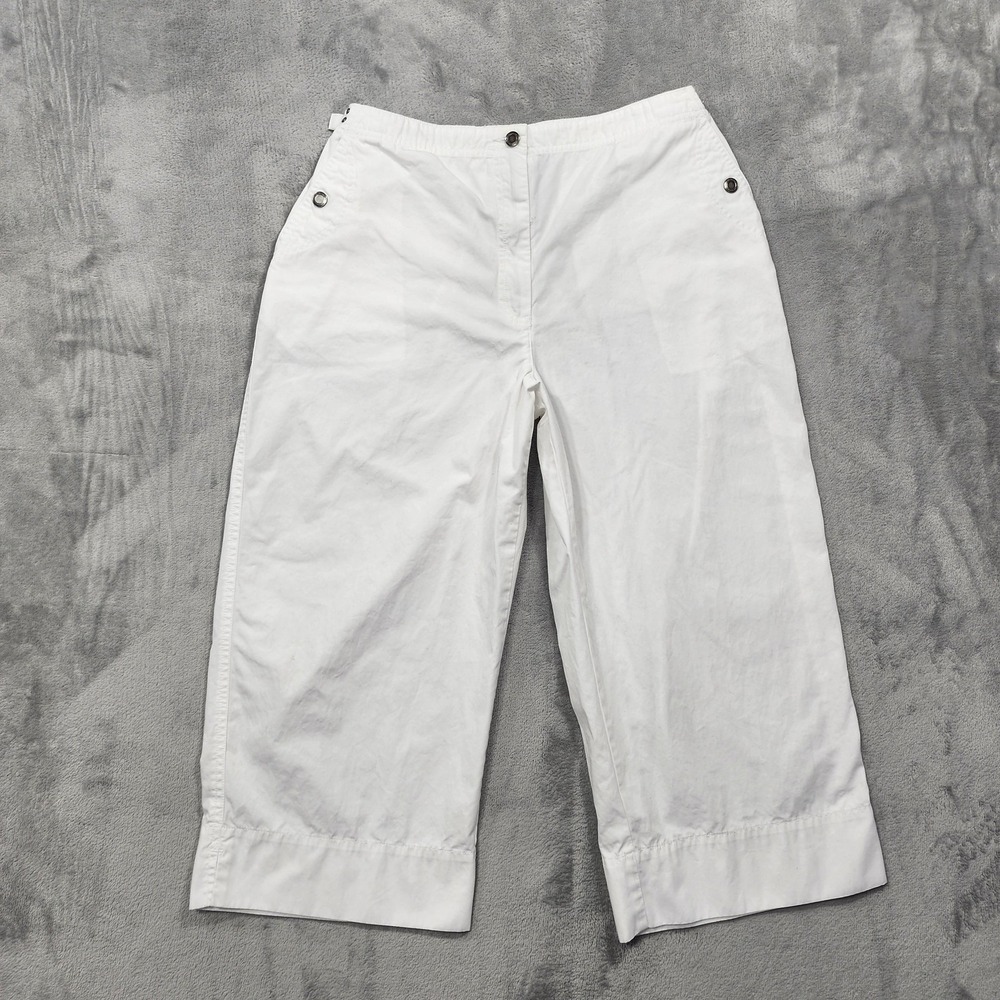 Vintage Charter Club Pants Women 12 White Cotton Capri Crop Relaxed Buckle Waist